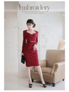 画像2: ワンピース キャバドレス お呼ばれワンピース フォーマルワンピース 袖付き 長袖 膝丈 Belsia(S/M/L)(ワイン/ブラック) (2)