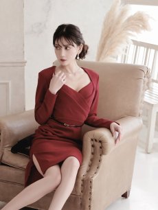 画像3: ワンピース キャバドレス お呼ばれワンピース フォーマルワンピース 袖付き 長袖 膝丈 Belsia(S/M/L)(ワイン/ブラック) (3)