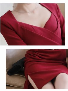 画像4: ワンピース キャバドレス お呼ばれワンピース フォーマルワンピース 袖付き 長袖 膝丈 Belsia(S/M/L)(ワイン/ブラック) (4)