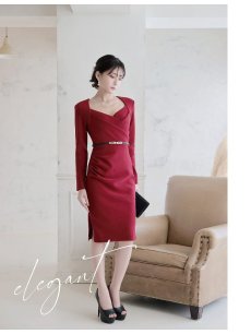 画像5: ワンピース キャバドレス お呼ばれワンピース フォーマルワンピース 袖付き 長袖 膝丈 Belsia(S/M/L)(ワイン/ブラック) (5)