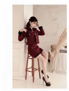 画像2: キャバスーツ 中綿 ほんのりラメ 韓国風 おしゃれ 襟付き Belsia(S/M/L/XL(2L))(ブラック/レッド/ベージュ) (2)