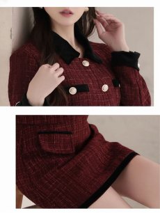 画像3: キャバスーツ 中綿 ほんのりラメ 韓国風 おしゃれ 襟付き Belsia(S/M/L/XL(2L))(ブラック/レッド/ベージュ) (3)