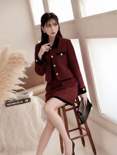 画像4: キャバスーツ 中綿 ほんのりラメ 韓国風 おしゃれ 襟付き Belsia(S/M/L/XL(2L))(ブラック/レッド/ベージュ) (4)