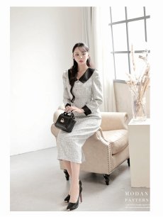 画像2: ワンピース キャバドレス 韓国ワンピース 韓国style 大人ツイード ミックスツイード 襟付き DaysPiece(M/L)(グレー) (2)