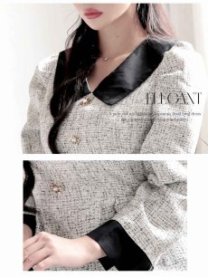 画像4: ワンピース キャバドレス 韓国ワンピース 韓国style 大人ツイード ミックスツイード 襟付き DaysPiece(M/L)(グレー) (4)