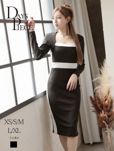 画像1: ワンピース キャバドレス 韓国風 長袖 スーパーストレッチ バイカラー 細見せ DaysPiece(XS/S/M/L/XL(2L))(ブラック) (1)