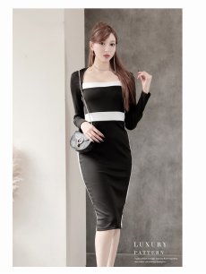 画像3: ワンピース キャバドレス 韓国風 長袖 スーパーストレッチ バイカラー 細見せ DaysPiece(XS/S/M/L/XL(2L))(ブラック) (3)