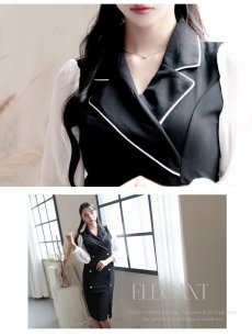 画像3: ワンピース キャバドレス 韓国風 同伴 シフォン袖 バイカラー 膝丈 DaysPiece(S/M/L/XL(2L))(ブラック) (3)