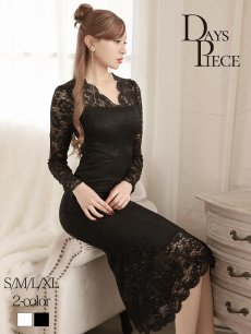 画像1: ※一部予約販売※ワンピース キャバドレス 韓国風 総レースワンピース ロングワンピース 長袖 アイラッシュレース DaysPiece(S/M/L/XL(2L))(ホワイト/ブラック) (1)