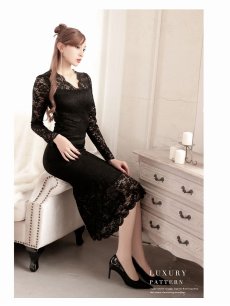 画像4: ※一部予約販売※ワンピース キャバドレス 韓国風 総レースワンピース ロングワンピース 長袖 アイラッシュレース DaysPiece(S/M/L/XL(2L))(ホワイト/ブラック) (4)