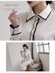 画像3: ワンピース キャバドレス 韓国風 韓国style バイカラー ミディ丈 長袖 DaysPiece(S/M/L/XL(2L))(ベージュ) (3)