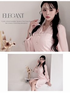 画像3: ワンピース キャバドレス 韓国風 ワッフル生地 シフォン袖  ボリューム袖 ウエストくびれ DaysPiece(S/M/L/XL(2L))(ピンク/ベージュ) (3)