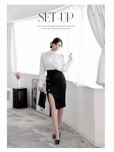 画像2: ワンピース キャバドレス 韓国風 セットアップ キャバ サテンブラウス セレブ DaysPiece(S/M/L/XL(2L))(ブラック) (2)