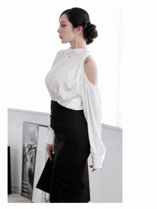 画像3: ワンピース キャバドレス 韓国風 セットアップ キャバ サテンブラウス セレブ DaysPiece(S/M/L/XL(2L))(ブラック) (3)