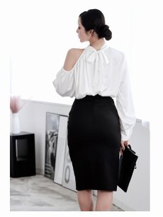 画像4: ワンピース キャバドレス 韓国風 セットアップ キャバ サテンブラウス セレブ DaysPiece(S/M/L/XL(2L))(ブラック) (4)