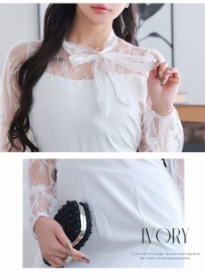 画像3: ワンピース キャバドレス マーメイドライン ボウタイリボン 長袖 二の腕カバー ミディ丈 DaysPiece(S/M/L/XL(2L))(アイボリー/ブラック/ピンク) (3)