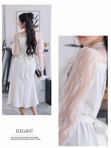 画像5: ワンピース キャバドレス マーメイドライン ボウタイリボン 長袖 二の腕カバー ミディ丈 DaysPiece(S/M/L/XL(2L))(アイボリー/ブラック/ピンク) (5)