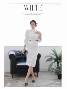 画像2: ワンピース キャバドレス 韓国ワンピース セレブワンピース タイトライン スタンドカラー 胸元カッティング DaysPiece(S/M/L/XL(2L))(ホワイト) (2)