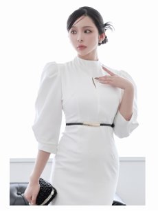 画像3: ワンピース キャバドレス 韓国ワンピース セレブワンピース タイトライン スタンドカラー 胸元カッティング DaysPiece(S/M/L/XL(2L))(ホワイト) (3)