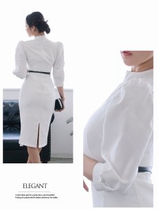 画像4: ワンピース キャバドレス 韓国ワンピース セレブワンピース タイトライン スタンドカラー 胸元カッティング DaysPiece(S/M/L/XL(2L))(ホワイト) (4)