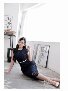 画像4: ワンピース キャバドレス フロッキーレース 高級感 韓国ワンピース セレブワンピース 細見せ DaysPiece(S/M/L/XL(2L))(ネイビー/ブルー/レッド) (4)