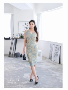 画像2: ワンピース キャバドレス タイトドレス 韓国ワンピース 配色レース 重ねレース 高級感 DaysPiece(S/M/L/XL(2L))(ブルー/イエロー) (2)