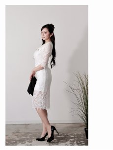画像2: ワンピース キャバドレス 韓国ワンピース タイトワンピース レースワンピース 同伴 五分袖 DaysPiece(S/M/L/XL(2L))(ホワイト) (2)