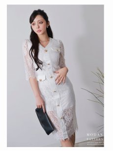 画像5: ワンピース キャバドレス 韓国ワンピース タイトワンピース レースワンピース 同伴 五分袖 DaysPiece(S/M/L/XL(2L))(ホワイト) (5)