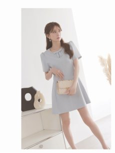 画像2: キャバドレス ミニ お呼ばれワンピ フレアワンピ 半袖 袖付き 二の腕カバー Belsia(S/M/L)(ブラック/ホワイト/ブルー) (2)