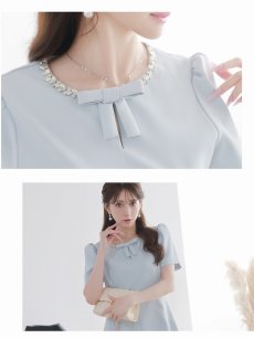 画像3: キャバドレス ミニ お呼ばれワンピ フレアワンピ 半袖 袖付き 二の腕カバー Belsia(S/M/L)(ブラック/ホワイト/ブルー) (3)