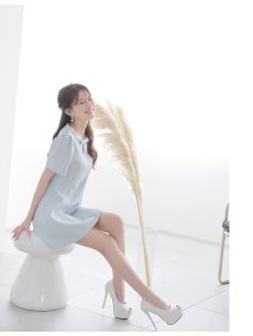 画像4: キャバドレス ミニ お呼ばれワンピ フレアワンピ 半袖 袖付き 二の腕カバー Belsia(S/M/L)(ブラック/ホワイト/ブルー) (4)