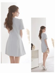 画像5: キャバドレス ミニ お呼ばれワンピ フレアワンピ 半袖 袖付き 二の腕カバー Belsia(S/M/L)(ブラック/ホワイト/ブルー) (5)