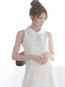 画像3: キャバドレス ミニ ツイード アメスリ 襟付き レース Aライン Belsia(S/M/L)(アイボリー) (3)