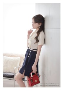 画像2: ワンピース キャバドレス ラウンジワンピース 同伴 配色ワンピース 袖付き 半袖 Belsia(S/M/L/XL(2L)/XXL(3L))(ベージュ) (2)