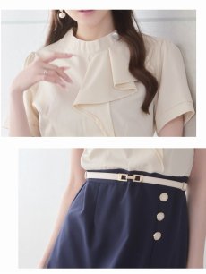 画像3: ワンピース キャバドレス ラウンジワンピース 同伴 配色ワンピース 袖付き 半袖 Belsia(S/M/L/XL(2L)/XXL(3L))(ベージュ) (3)
