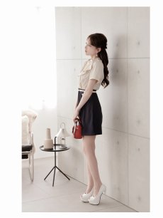 画像4: ワンピース キャバドレス ラウンジワンピース 同伴 配色ワンピース 袖付き 半袖 Belsia(S/M/L/XL(2L)/XXL(3L))(ベージュ) (4)