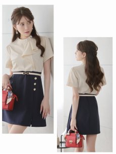 画像5: ワンピース キャバドレス ラウンジワンピース 同伴 配色ワンピース 袖付き 半袖 Belsia(S/M/L/XL(2L)/XXL(3L))(ベージュ) (5)