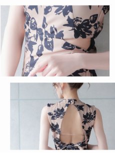 画像3: ワンピース キャバドレス ストレッチ 厚手で高級感 ウエスト肌見せ モノトーン 花柄 Belsia(S/M/L/XL(2L))(ベージュ) (3)