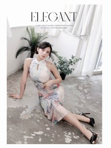 画像4: ワンピース キャバドレス チャイナドレス キャバ 韓国風 ロングドレス 水墨画風 DaysPiece(S/M/L)(ベージュ) (4)