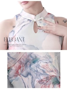 画像5: ワンピース キャバドレス チャイナドレス キャバ 韓国風 ロングドレス 水墨画風 DaysPiece(S/M/L)(ベージュ) (5)