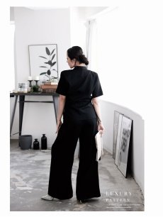 画像3: パンツセットアップ ワイドパンツ カシュクールジャケット 体型カバー ブラOK 袖付き DaysPiece(M/L)(ブラック/ベージュ/グレー) (3)