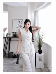 画像4: パンツセットアップ 韓国ワンピース セレブワンピース ワイドパンツ ベスト風ジャケット ノースリーブ DaysPiece(M/L)(ブラック/ホワイト) (4)