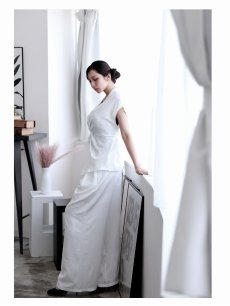 画像3: パンツセットアップ カシュクールトップス ドルマン ロング丈 ウエストくびれ ペプラム DaysPiece(M/L)(ホワイト/ブラック/グレー) (3)