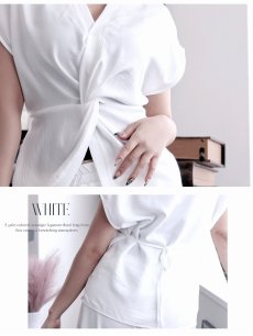 画像4: パンツセットアップ カシュクールトップス ドルマン ロング丈 ウエストくびれ ペプラム DaysPiece(M/L)(ホワイト/ブラック/グレー) (4)