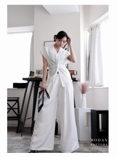 画像5: パンツセットアップ カシュクールトップス ドルマン ロング丈 ウエストくびれ ペプラム DaysPiece(M/L)(ホワイト/ブラック/グレー) (5)