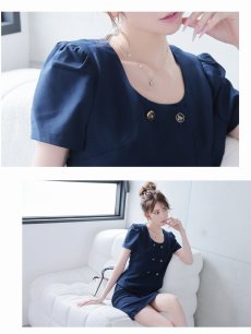 画像3: キャバスーツ 上質生地 ダブルボタン ペプラム パフ袖 半袖 Belsia.LUX(S/M/L/XL(2L)/XXL(3L)/XXXL(4L))(ブラック/ネイビー) (3)