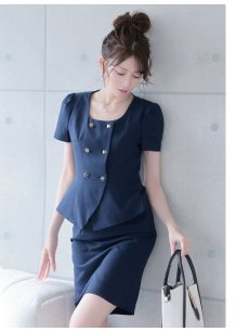 画像4: キャバスーツ 上質生地 ダブルボタン ペプラム パフ袖 半袖 Belsia.LUX(S/M/L/XL(2L)/XXL(3L)/XXXL(4L))(ブラック/ネイビー) (4)