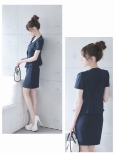 画像5: キャバスーツ 上質生地 ダブルボタン ペプラム パフ袖 半袖 Belsia.LUX(S/M/L/XL(2L)/XXL(3L)/XXXL(4L))(ブラック/ネイビー) (5)
