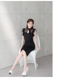 画像4: キャバドレス ミニ ミディ丈 膝丈 タイトドレス 高級感 背中見せ Belsia(S/M/L/XL(2L))(ブラック) (4)