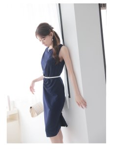 画像4: ワンピース キャバドレス ノースリーブ ウエストギャザー くびれ見せ ボトルライン ストレッチ Belsia(S/M/L/XL(2L)/XXL(3L))(ネイビー/ワイン/ブラック) (4)